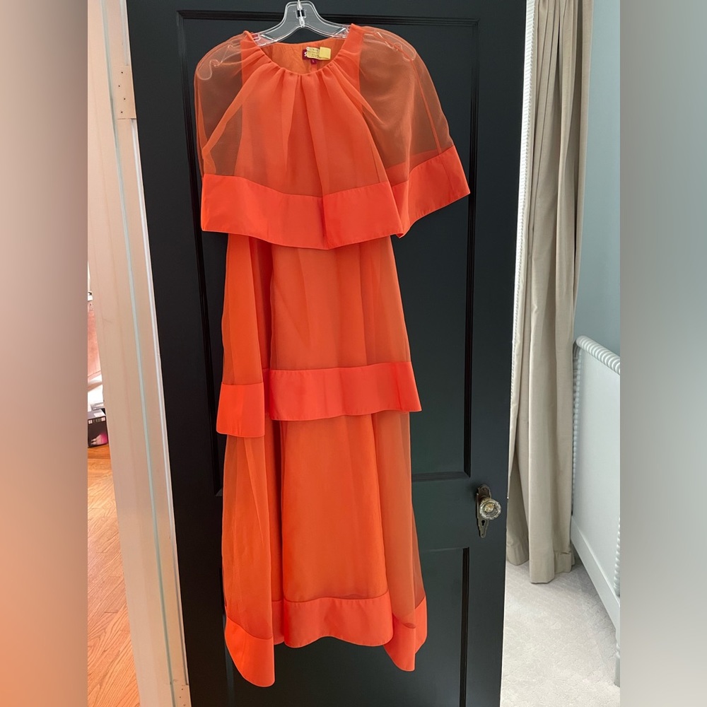 STAUD orange tiered organza maxi dress size Large.  Clean and unaltered